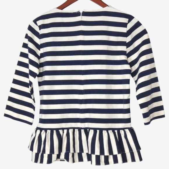 J.Crew Womens Top Striped Black and White Ruffle Nautical Preppy Cotton Size XS - Picture 3 of 11